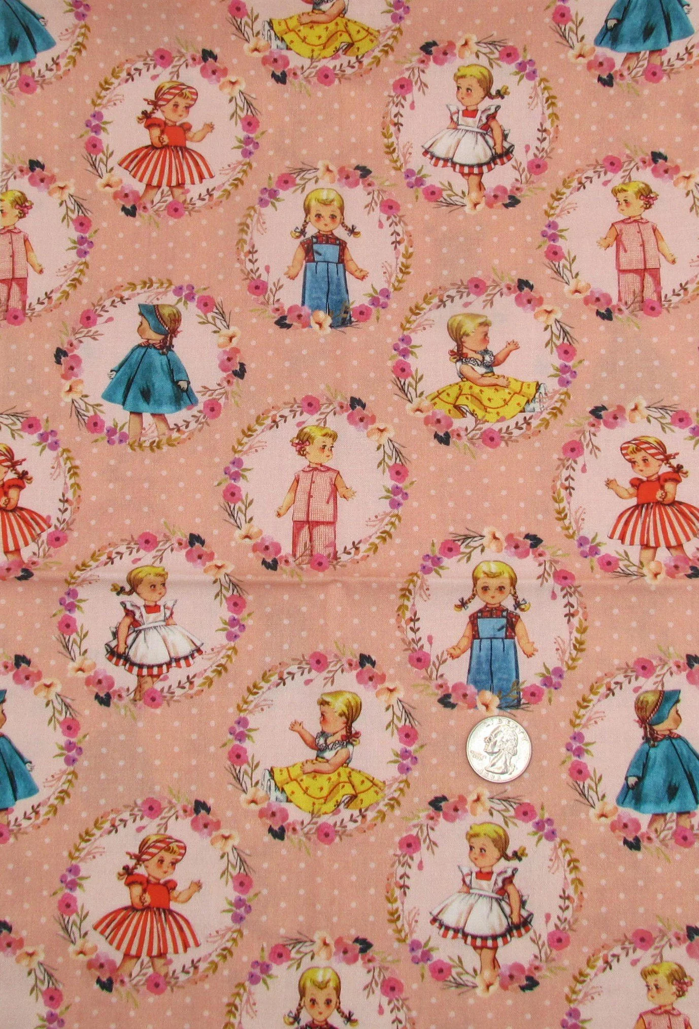 Michael Miller Kitschy Kids Retro Doll Print in Peach