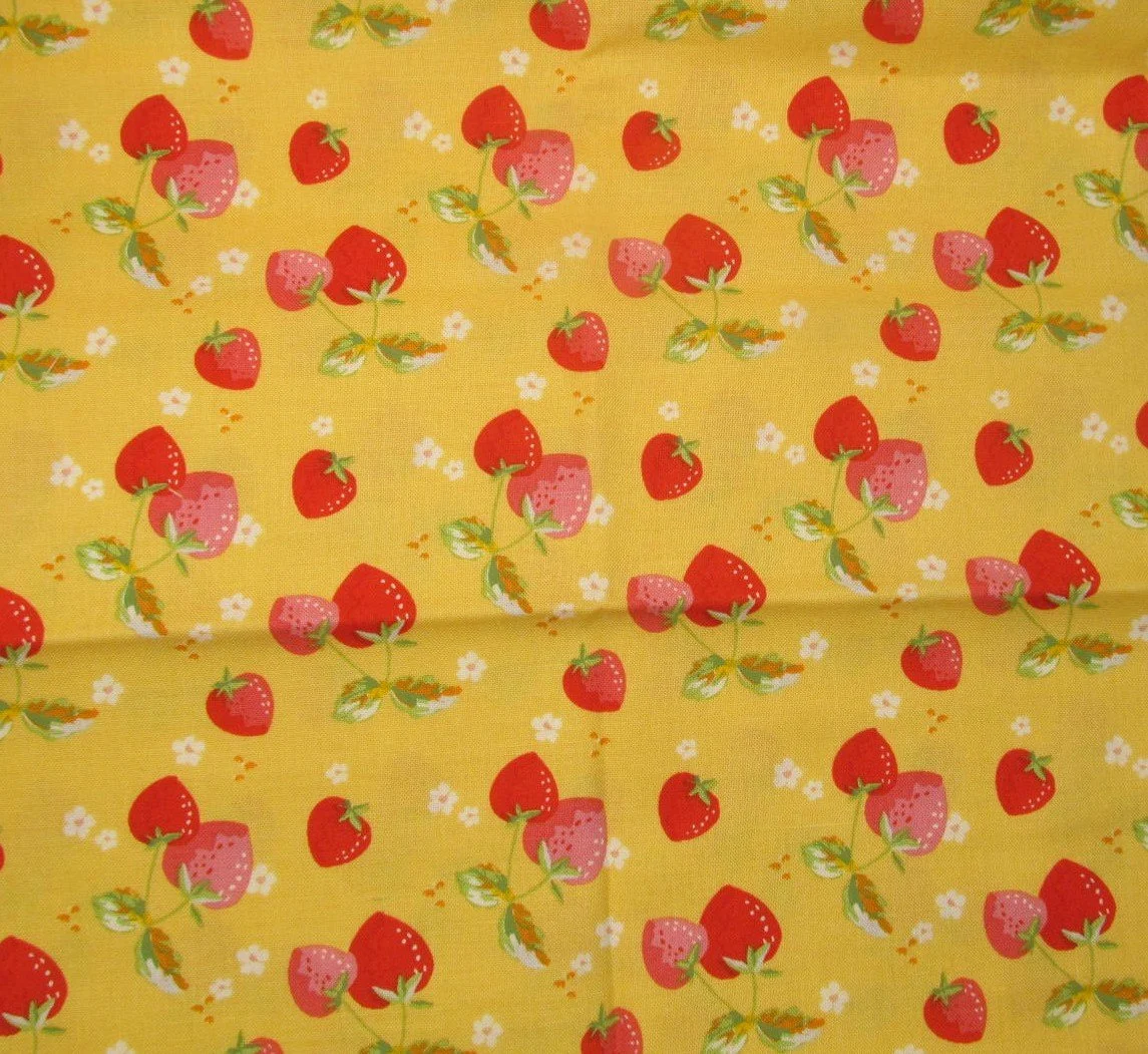 Moda "Fruit Salad" by Corey Yoder Pale Yellow with Red & Pink Strawberries