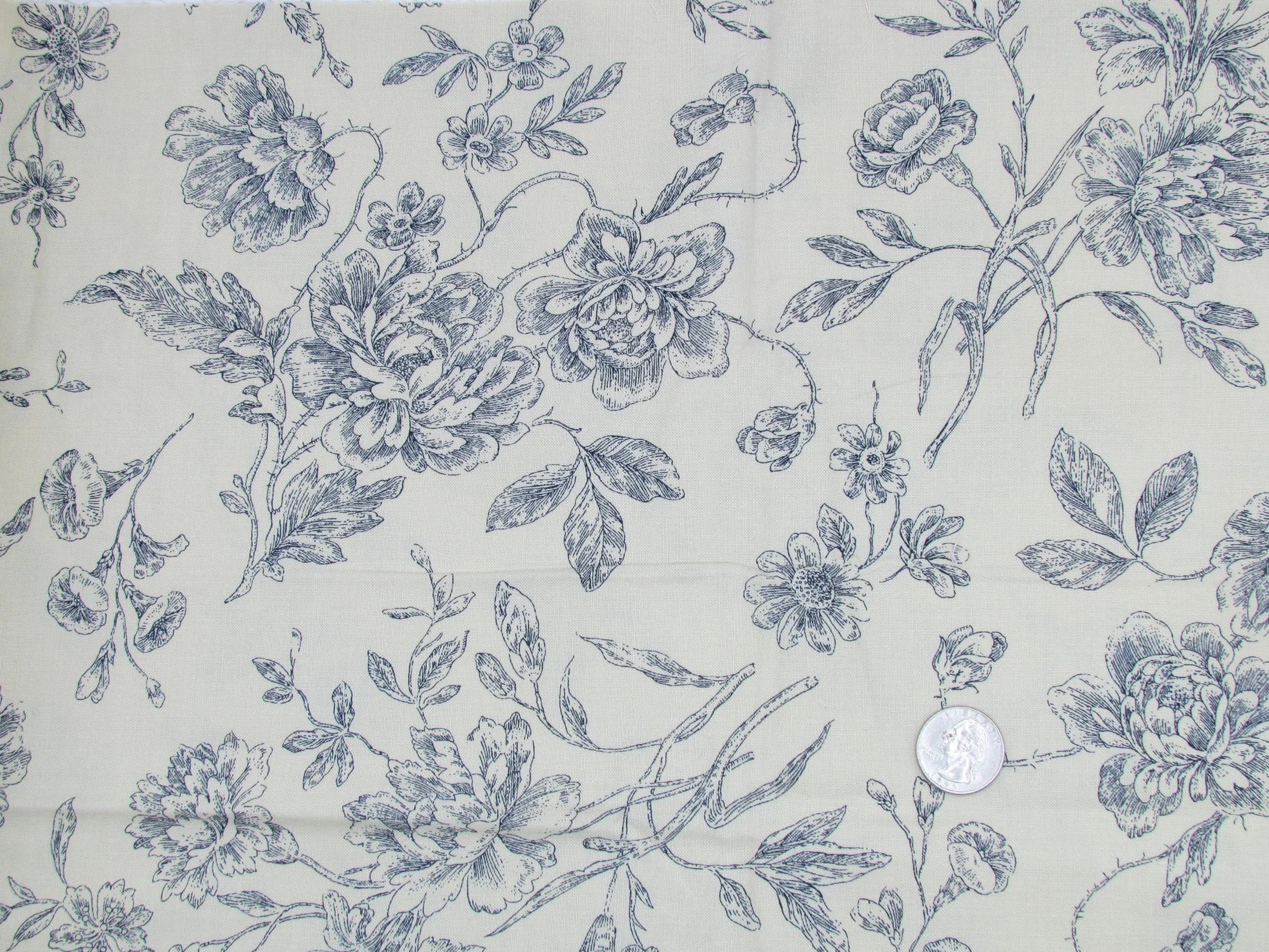 Floral Toile Navy on Cream