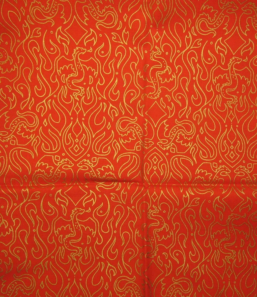 Ruby Star Fireglow Gilded Dragons and Flames on Orange