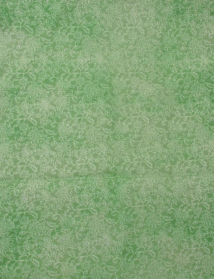 Green Vining Florals in White
