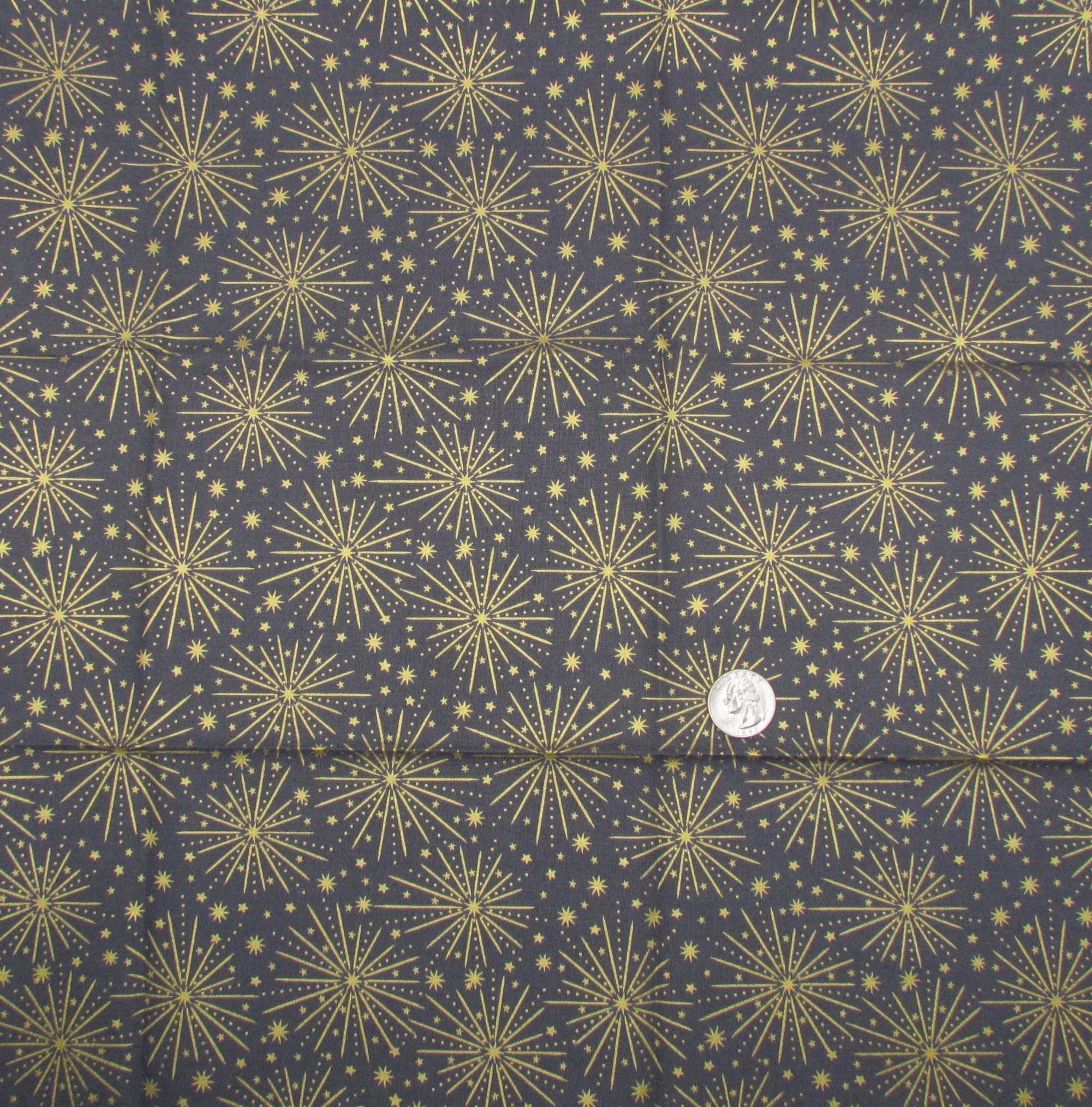 Honey Bee by Lewis and Irene Gold Metallic Stars on Charcoal