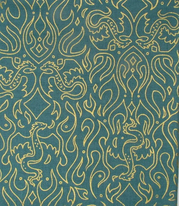 Ruby Star Society Fireglow Teal with Gilded Dragons and Flames