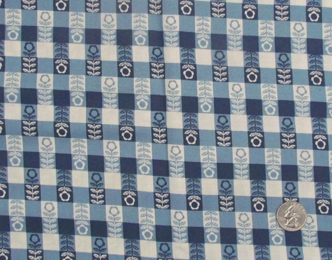 Moda Gingerber Night Owl Flower Plaid in Blue