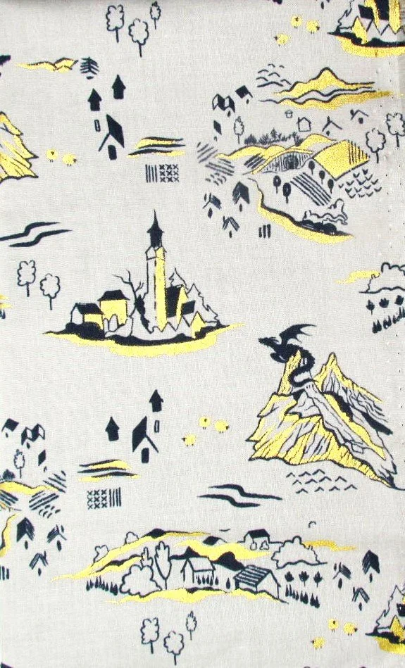 Ruby Star Society Fireglow Light Blue Dragon Toile with Navy and Gold Gilding