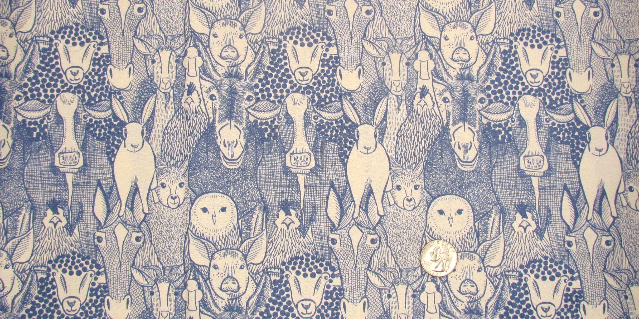 Moda Gingerber The Henhouse Barnyard Faces in Blue