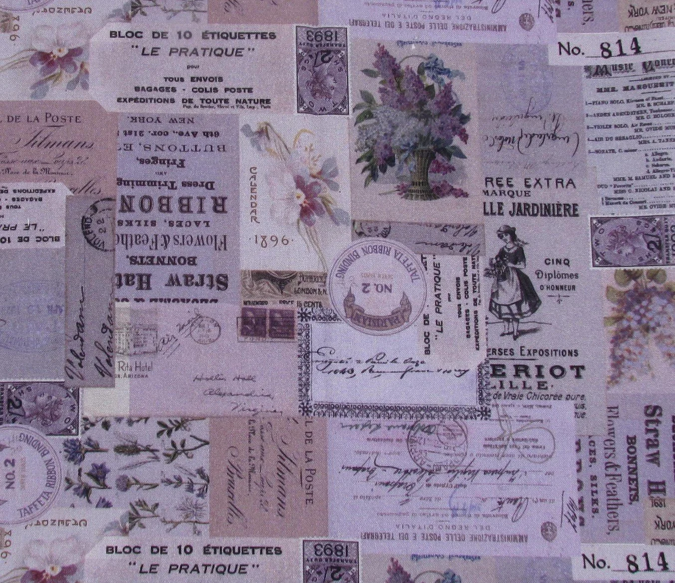 Tim Holtz Palette Purple Ephemera fabric from the Eclectic Elements