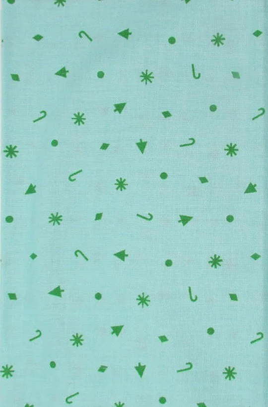 Ruby Star Society Merry Happy, Aqua Background with Green Trinkets