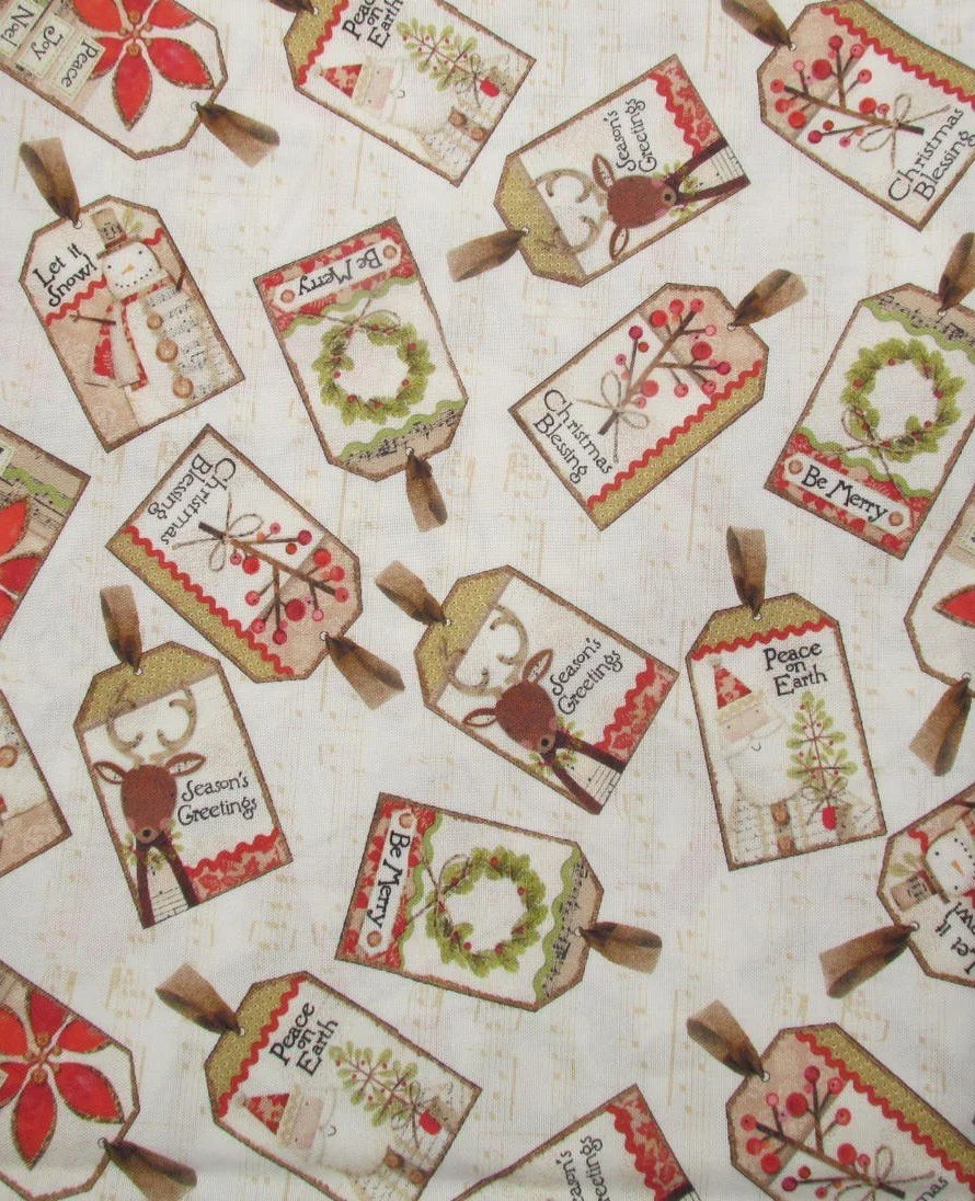 Benartex White Christmas Christmas Tags in Cream