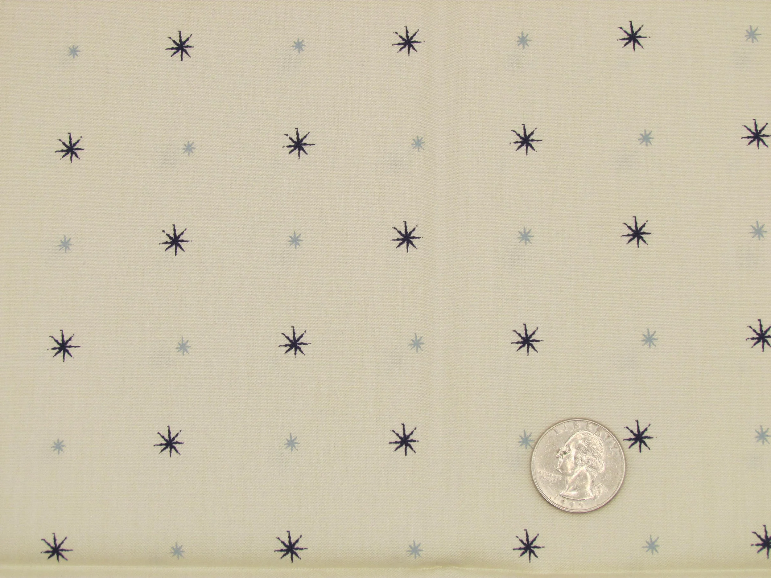 Cream Rayon with Navy and Sky Blue Stars