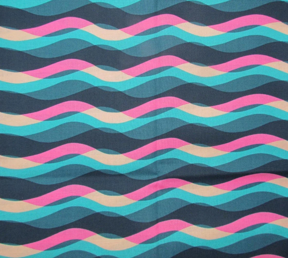 Ruby Star Poolside Geometric Waves in Navy, Teal and Pink