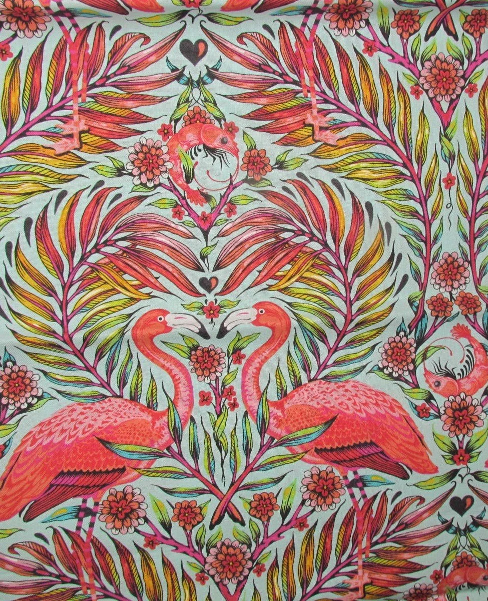 Tula Pink Daydreamer Pretty in Pink Flamingos on Aqua
