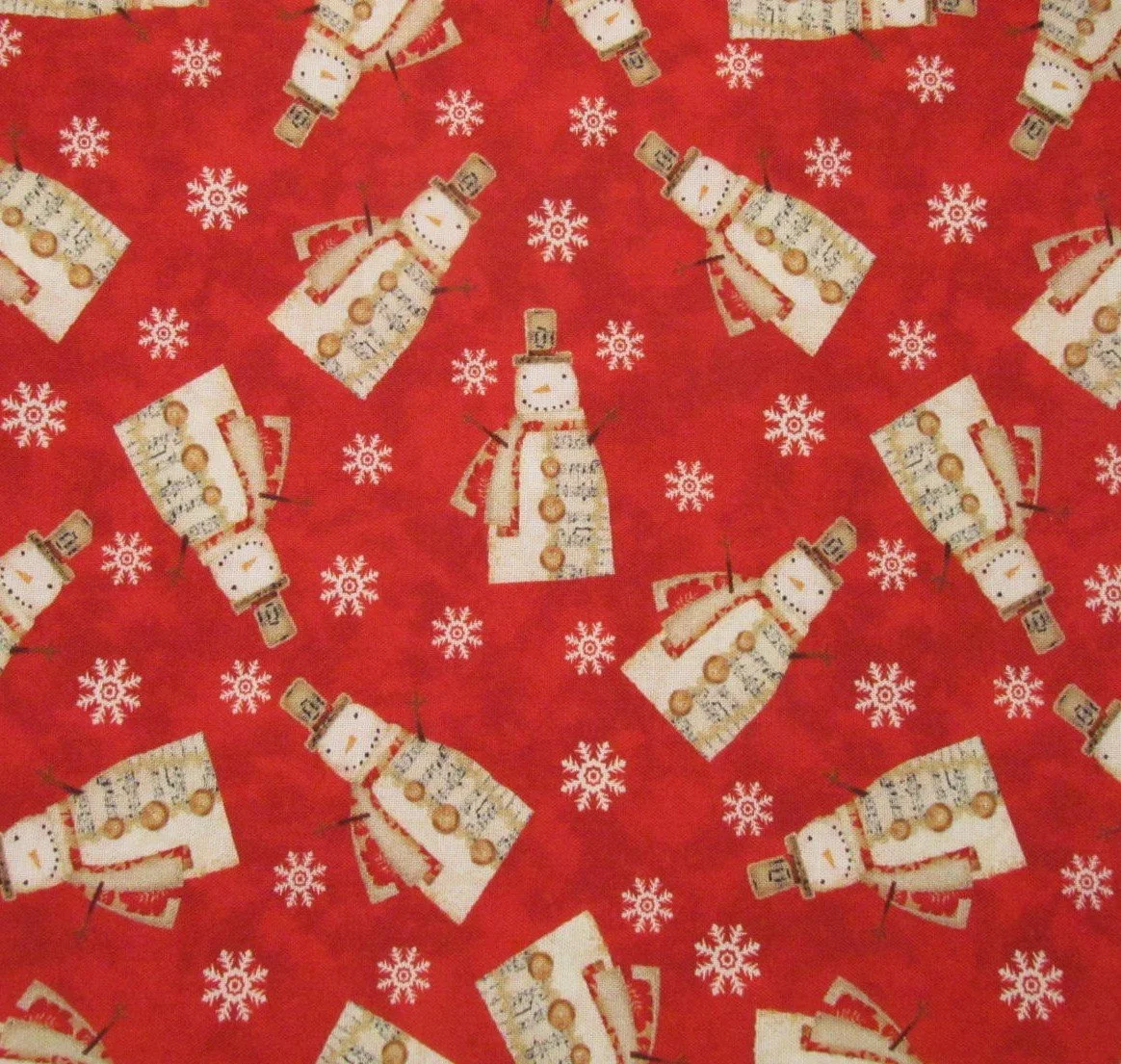 Benartex White Christmas Holiday Snowman in Red