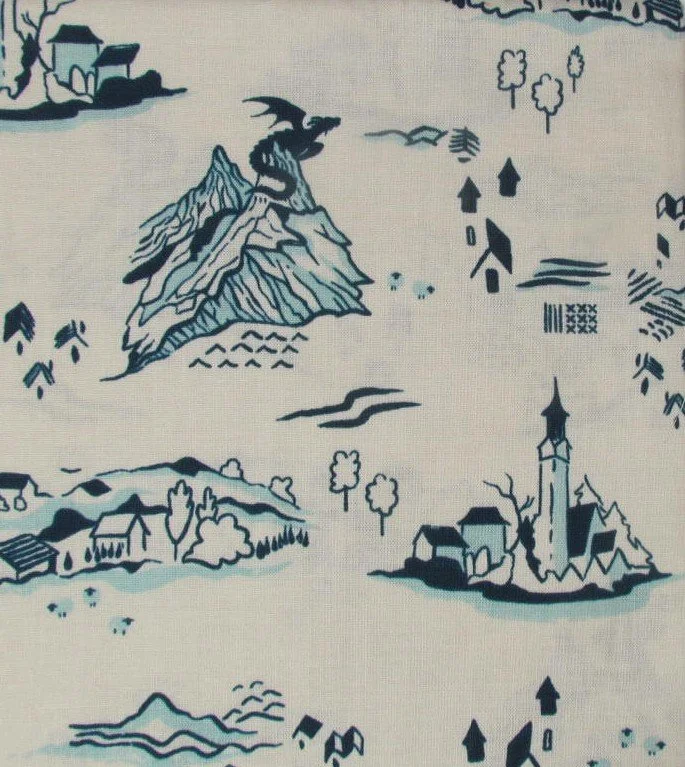 Ruby Star Society Fireglow Cream, Light Blue and Dark Blue Dragon Toile