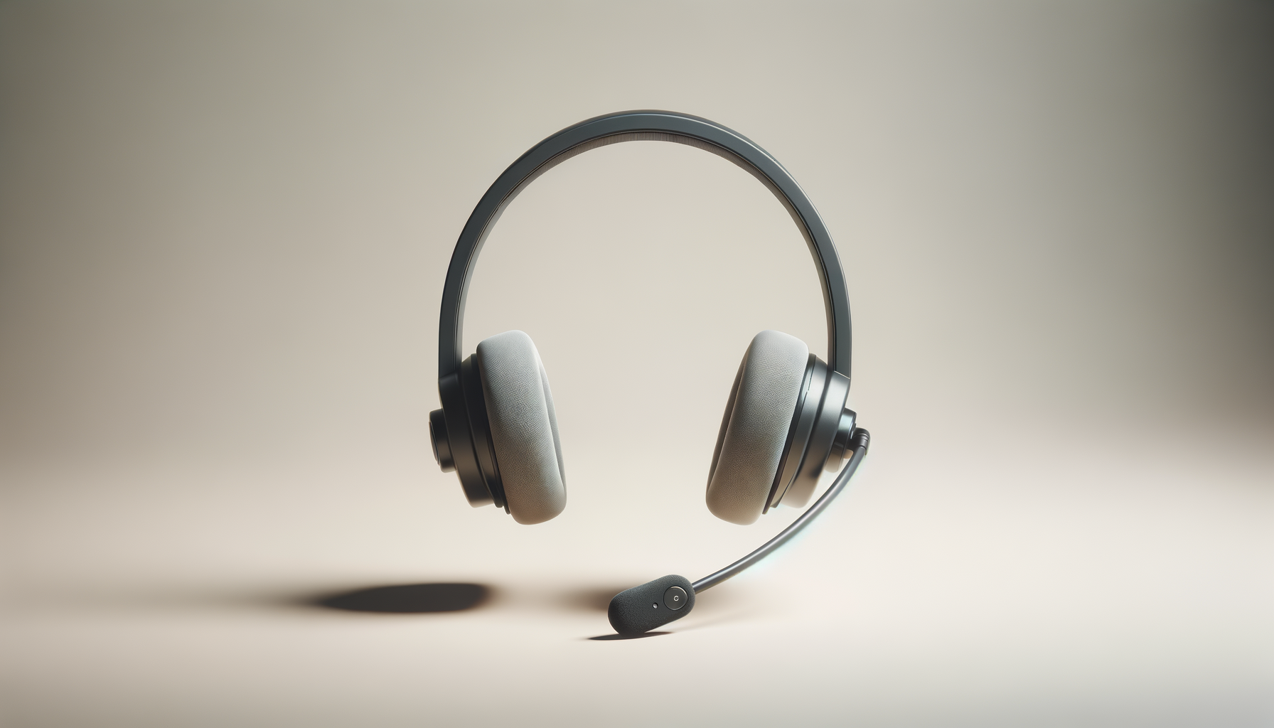 Wireless over-ear headphones with built-in microphone on a light beige background.
