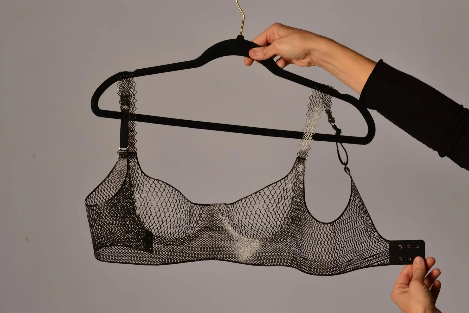 Fully 3D-printed bra designed through computational design to explore how engineered 3D-printed structures can influence the performance, support, and functionality of a garment.