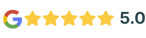 Google logo with five gold stars and a 5.0 rating