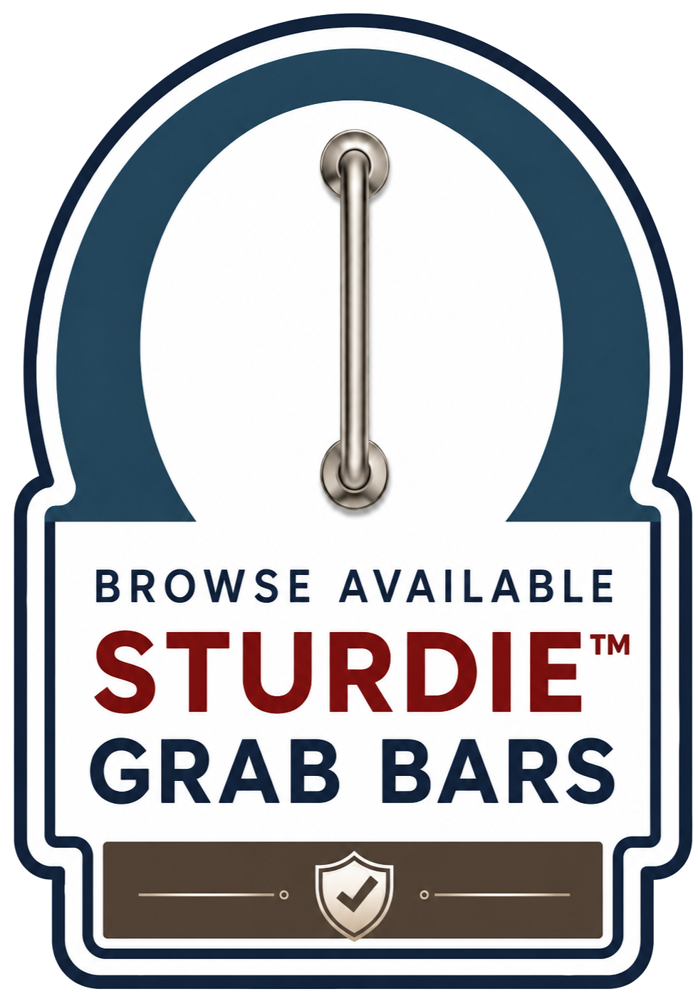 A sign advertising available Sturdie™ grab bars for browsing.