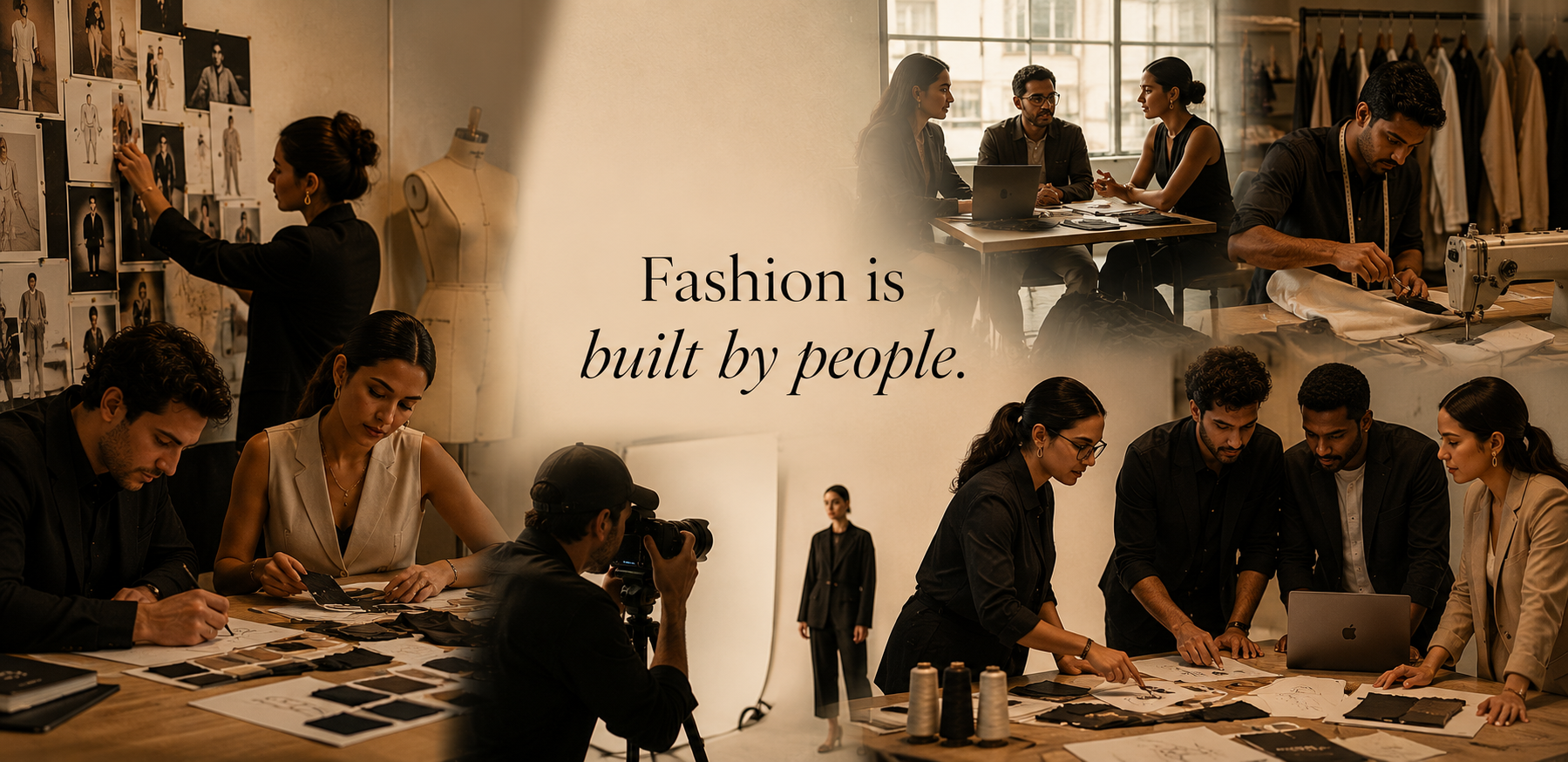 Fashion industry professionals including designers, manufacturers, product developers, photographers, and brand teams collaborating on apparel design, garment production, and fashion business development.
