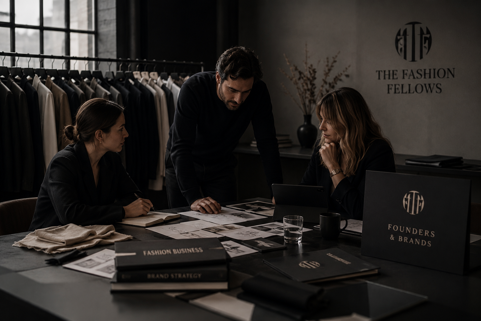 Fashion founders, brand owners, and apparel professionals discussing product development, sourcing, branding, and business strategy at The Fashion Fellows fashion industry networking community.