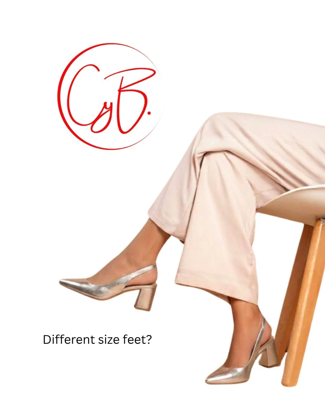Wearing heels to work with different size feet? Two quick fixes: 

1) Choose a slingback with an adjustable buckle &mdash; each side fastens independently, so both feet get a proper fit. 
2) Skip the stiletto and go for a block heel, ideally 3.5&ndas