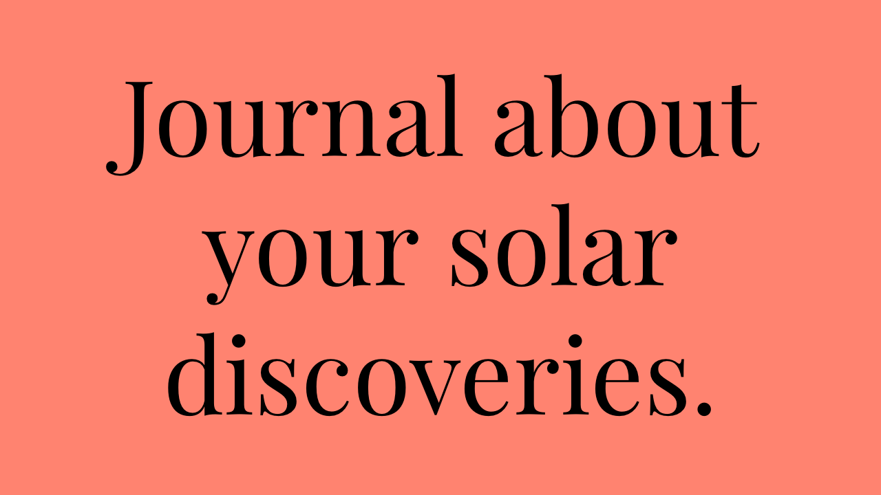 Text that says "Journal about your solar discoveries" on a pink background.