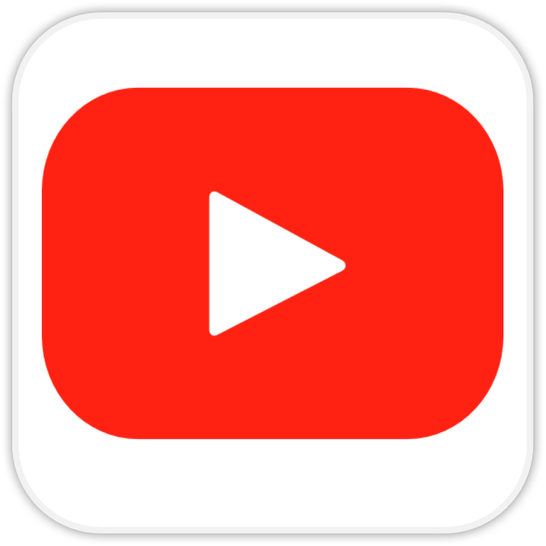 YouTube logo with a red rounded square and a white play button in the center.