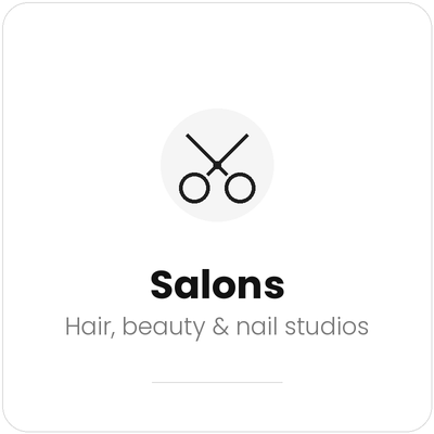 Salon storefront sign with scissors icon representing hair salons, beauty salons, nail studios, and other beauty services.