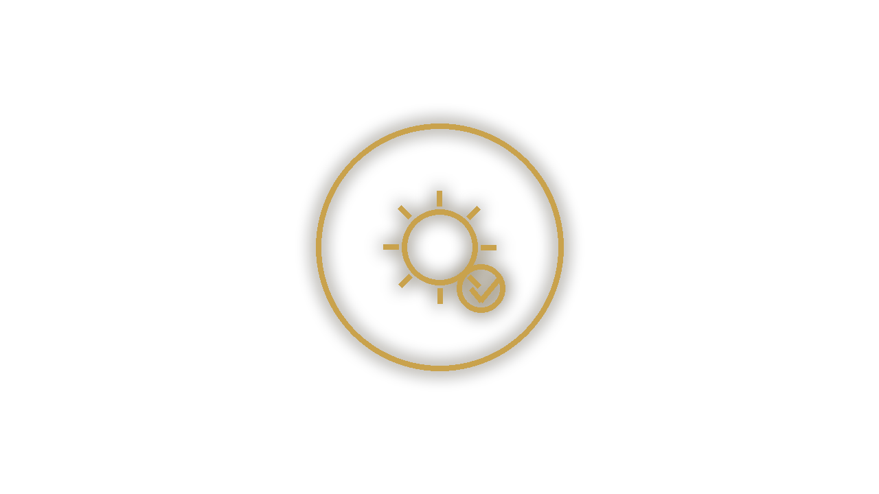 A glowing yellow icon of a brightness or display adjustment control with a check mark.