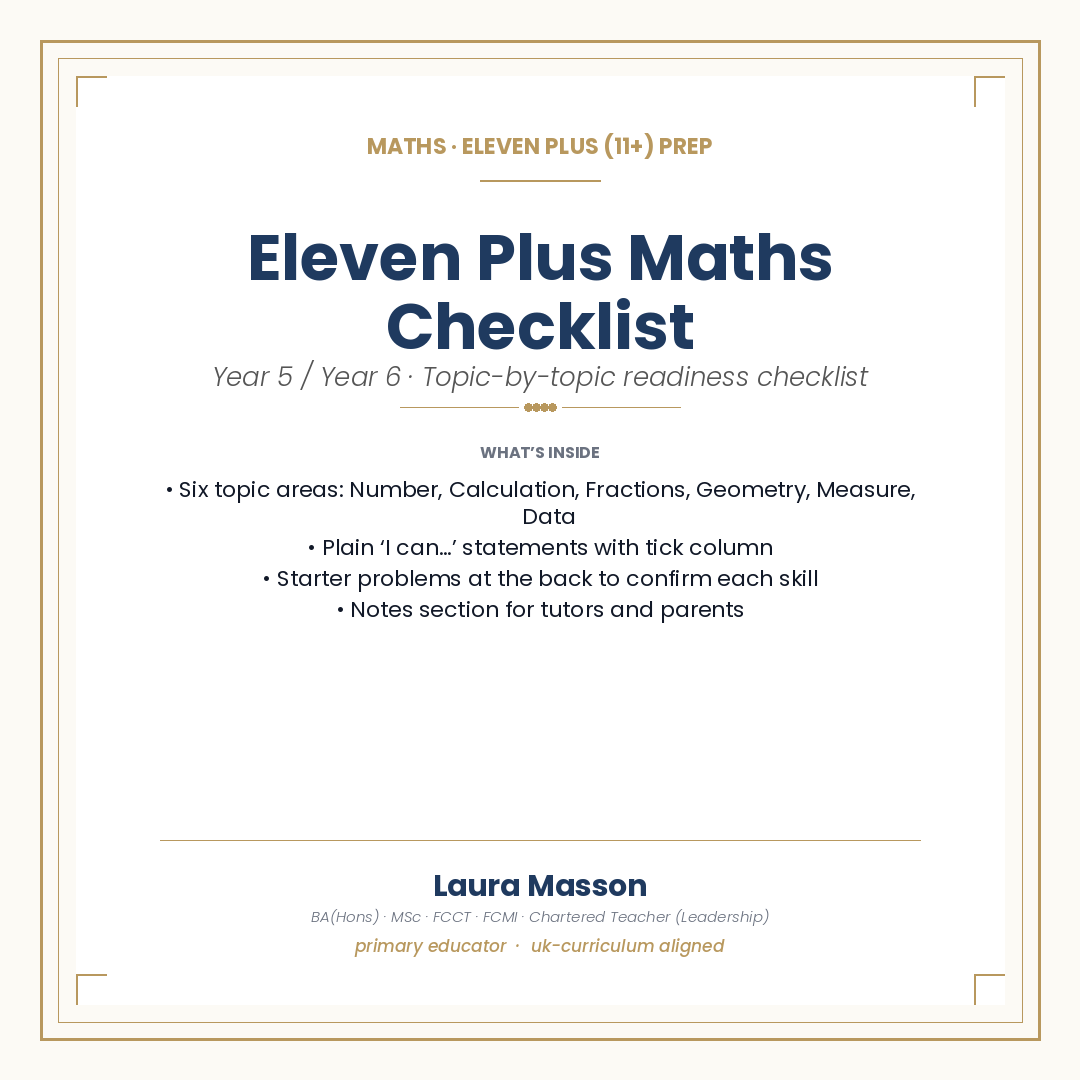 Eleven Plus Maths Skills Checklist