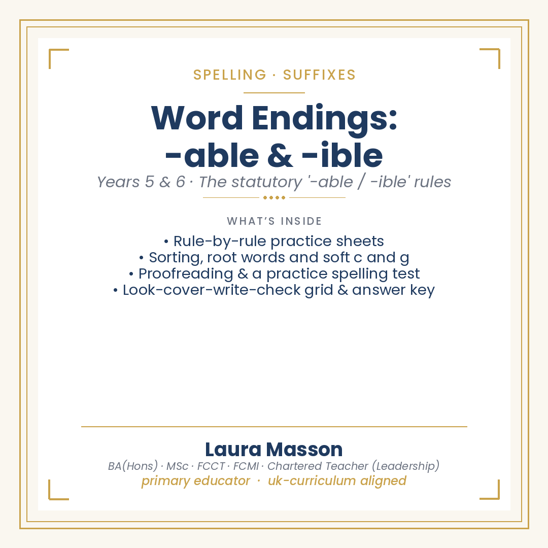 Word Endings: able and ible Pack