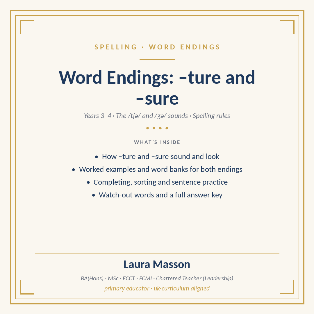 Word Endings: ture and sure Pack