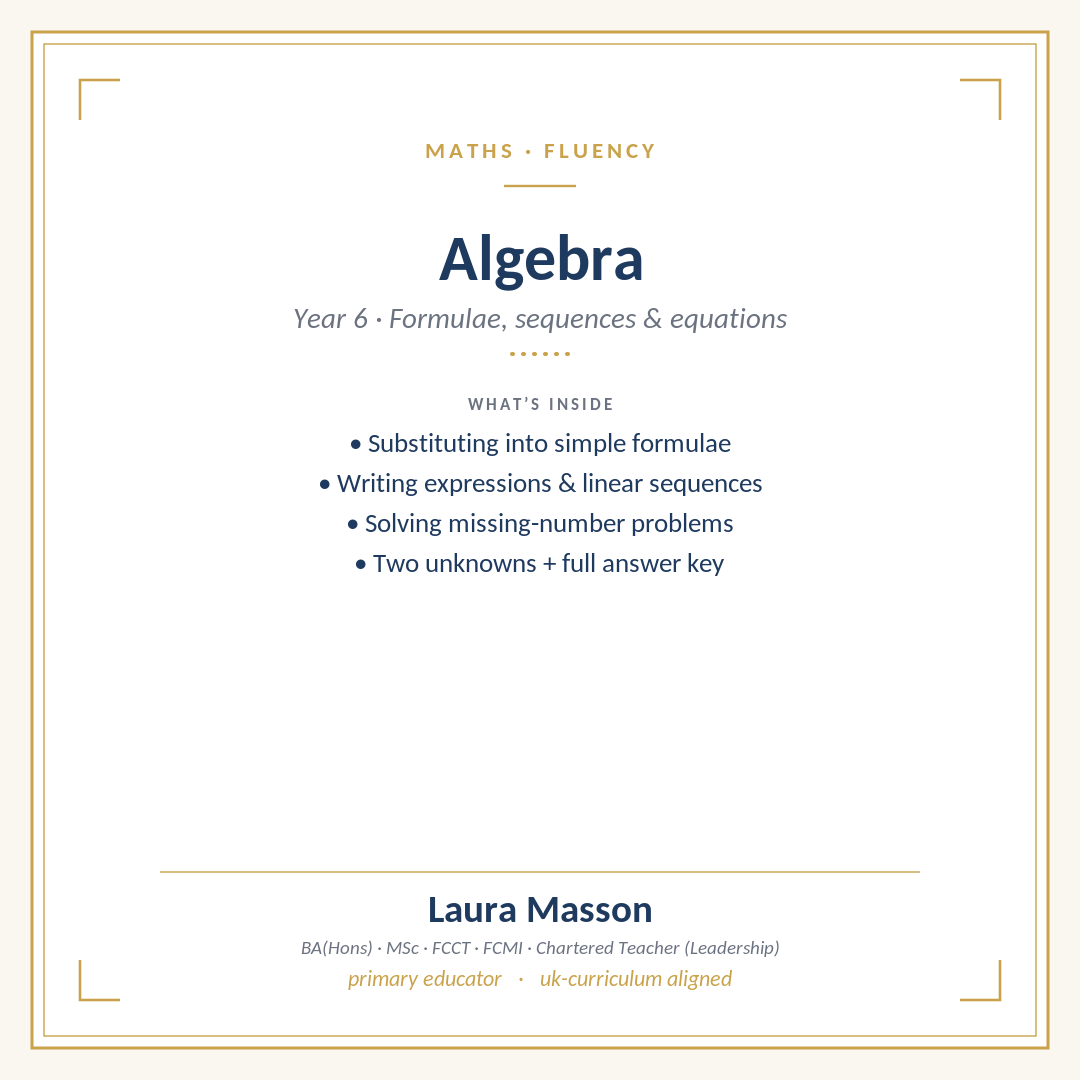 Algebra: Simple Formulae and Sequences Pack