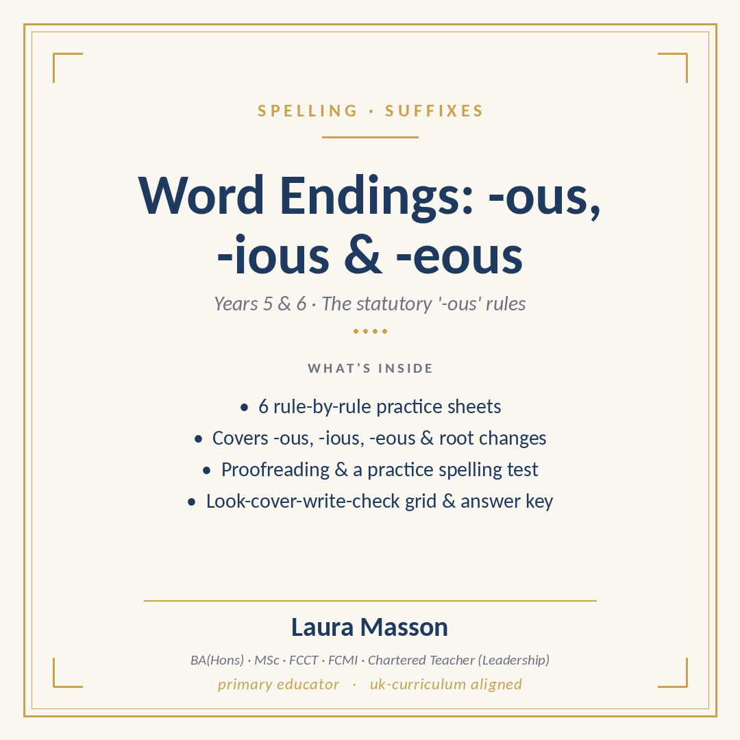 Word Endings: ous, ious and eous Pack