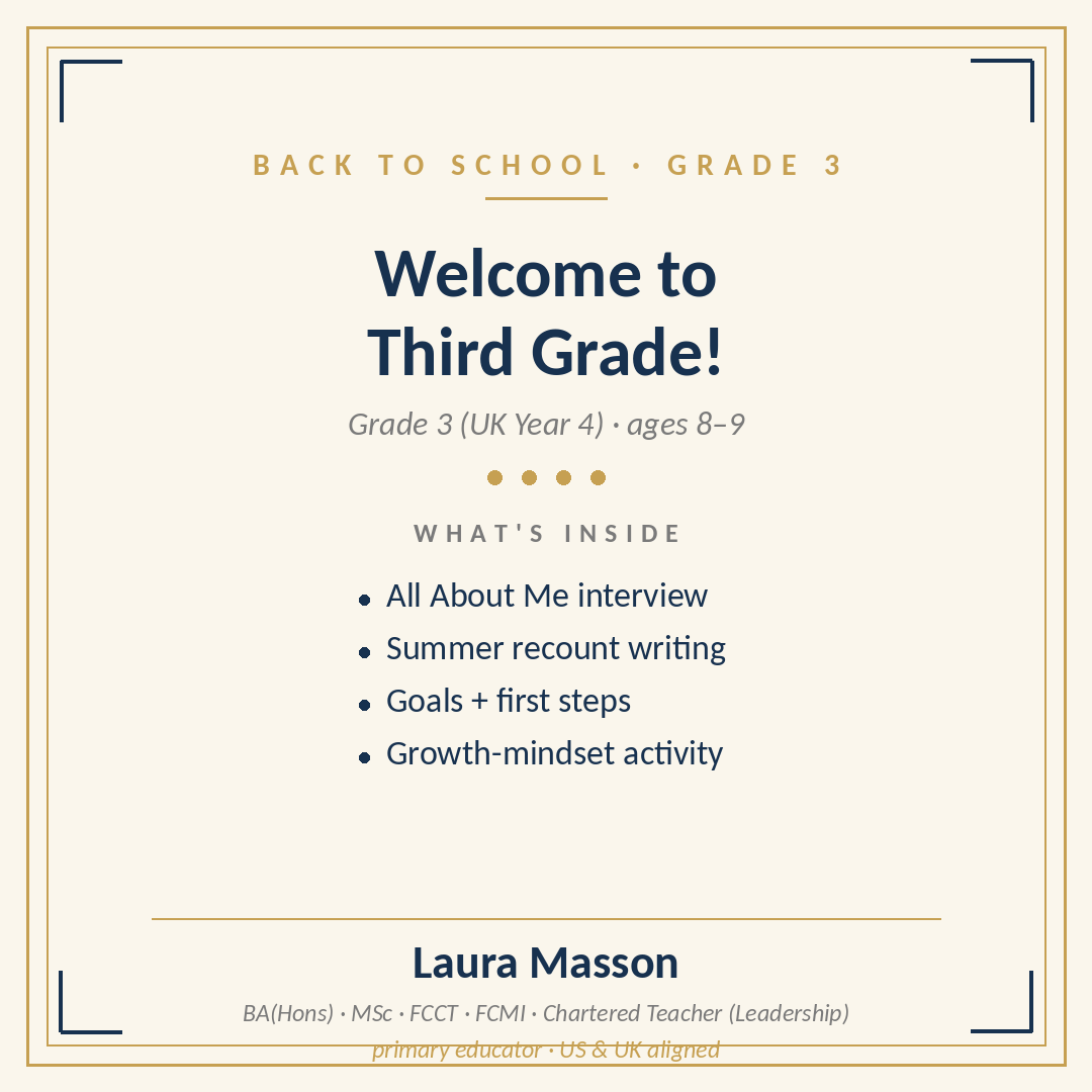 Back to School: First Week — Third Grade Pack
