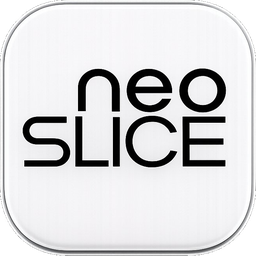 Logo blanc avec le texte 'neoSLICE' en noir, stylisé, sur fond blanc