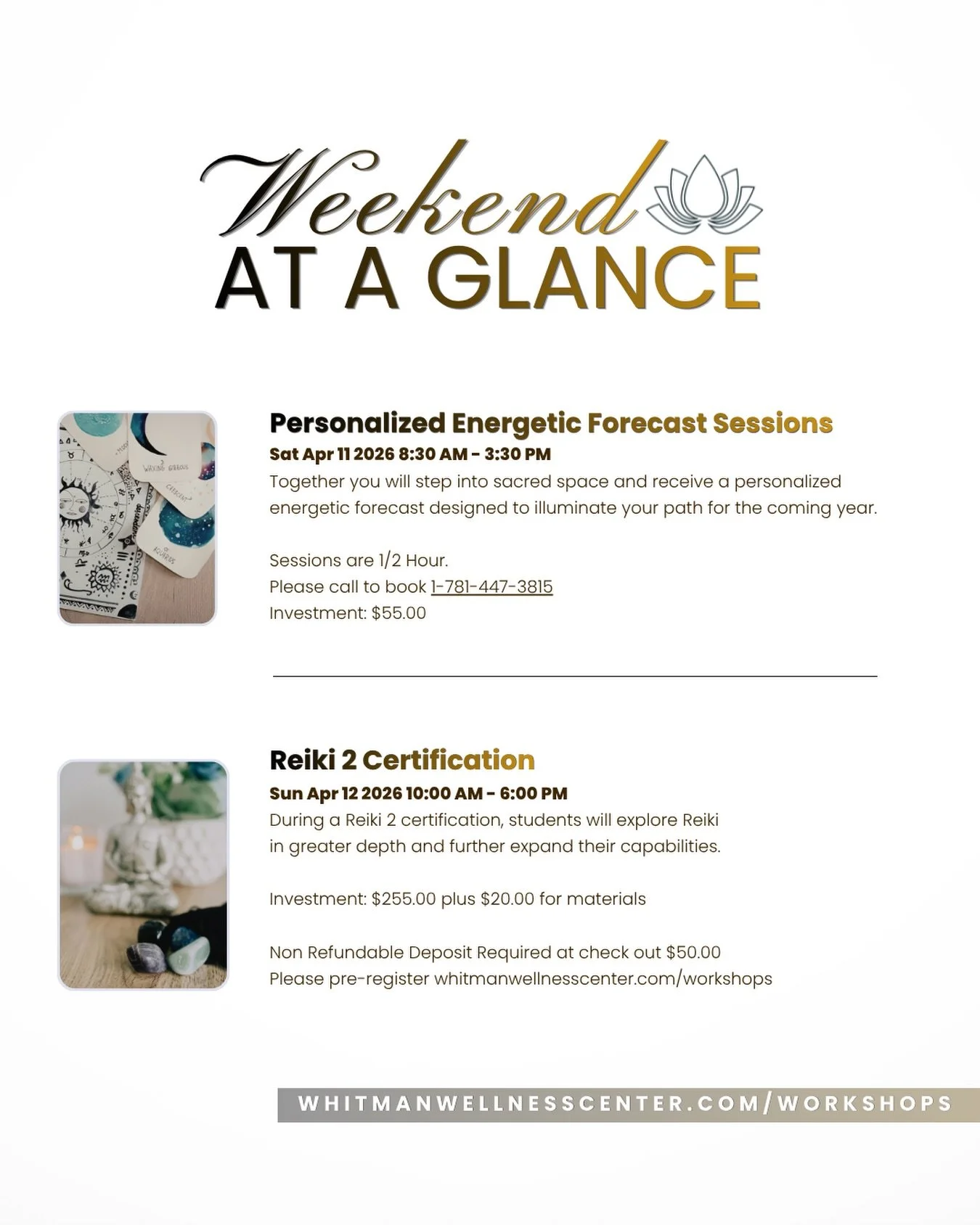 Weekend at a glance at WWC! How will you find your wellness, and follow your curiosity?!

Find exactly what you&rsquo;re looking for plus more at Whitmanwellnesscenter.com/workshops