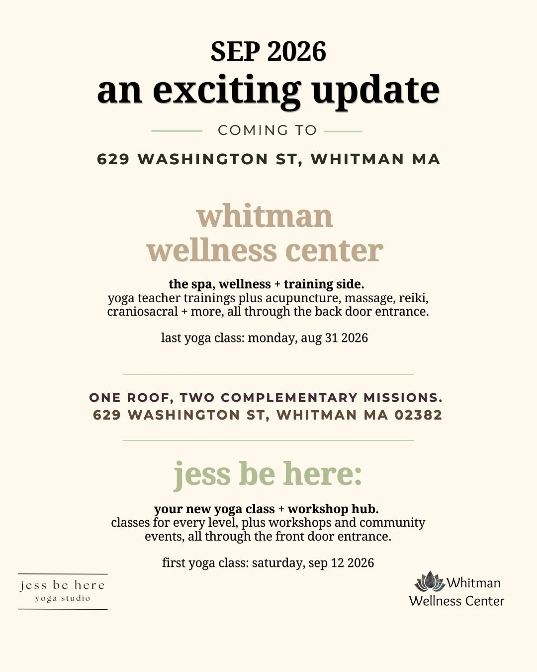 We are so excited to hold the space in a whole new yet familiar way! Big update coming September 2026! Last class under WWC Mindbody is Monday, Aug 31. There will be no classes at 629 Washington from Sep 1-11 while we make some changes and updates!

