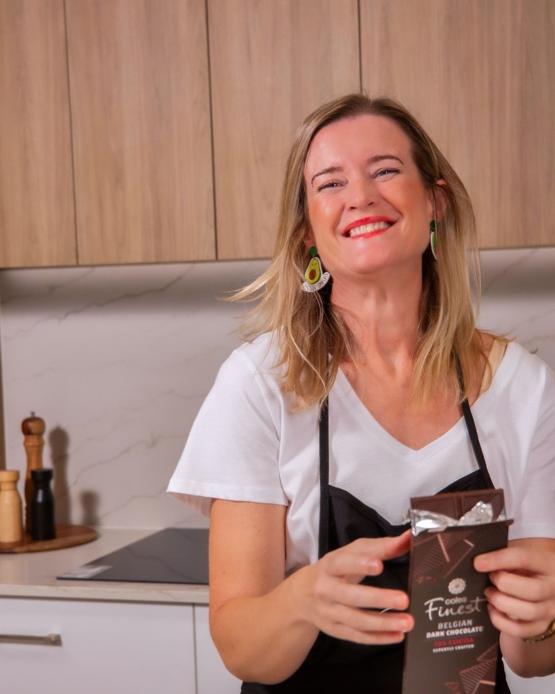 Melissa Cook Clinical Nutritionist in the kitchen demonstrating that healthy eating does not require restriction