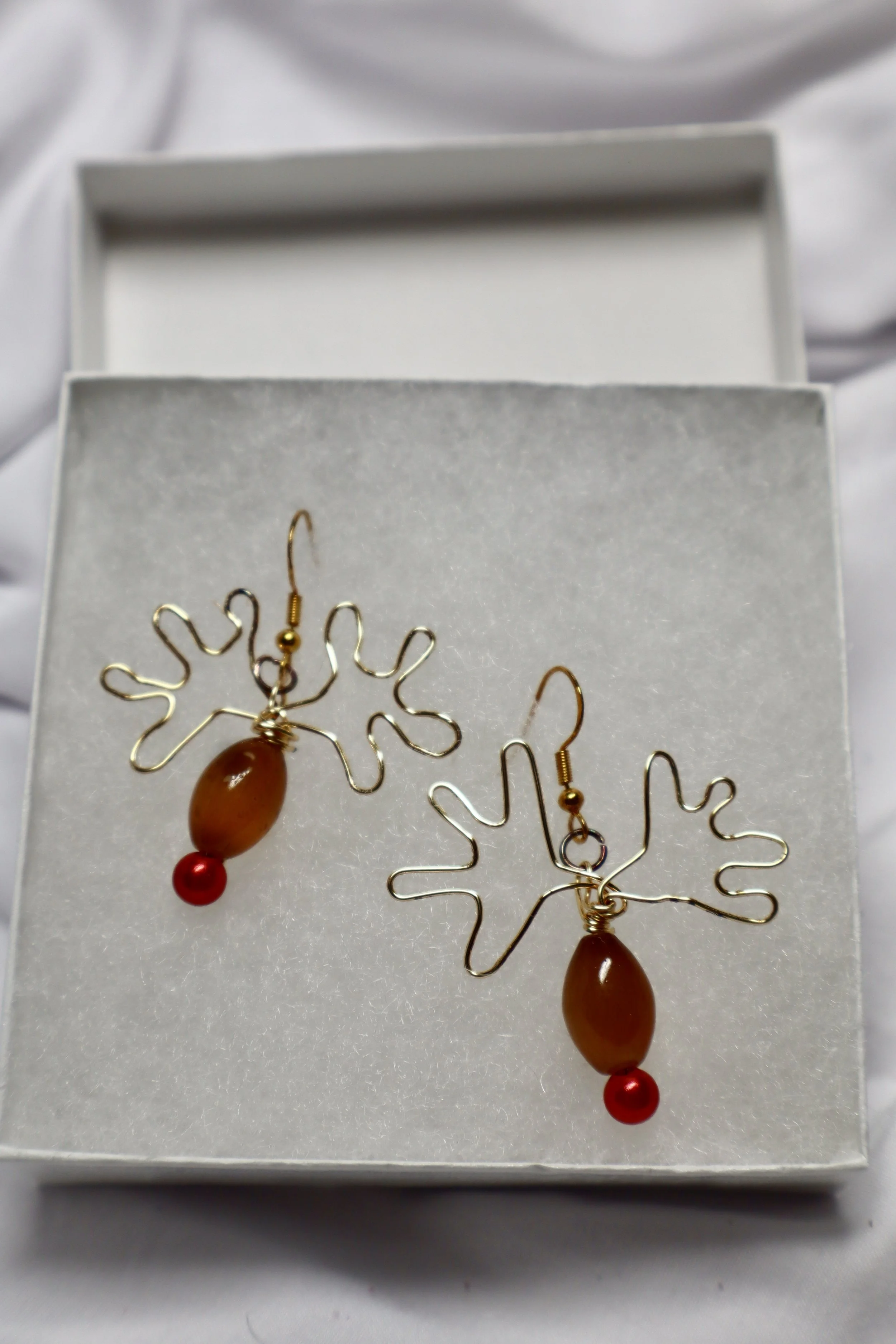Festive Reindeer Antler Earrings with Red Beads #12