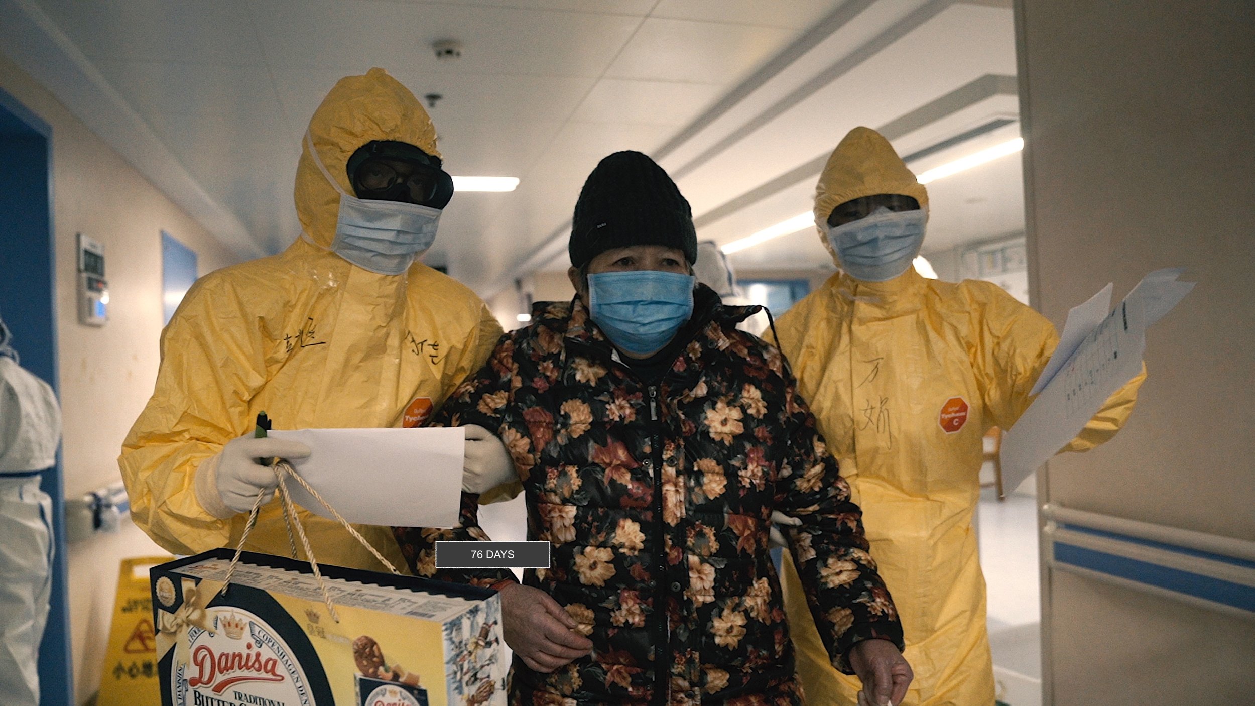 An elderly patient is admitted to a hospital in Wuhan, China, amid the chaos of the city’s lockdown in the early days of the COVID-19 pandemic. (76 Days)