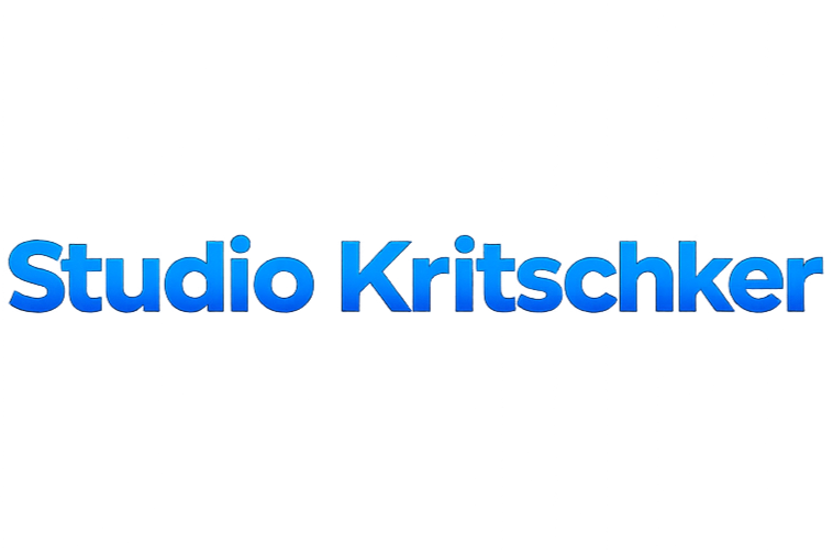 Blue 3D text reading 'Studio Kritescher' with a black background.