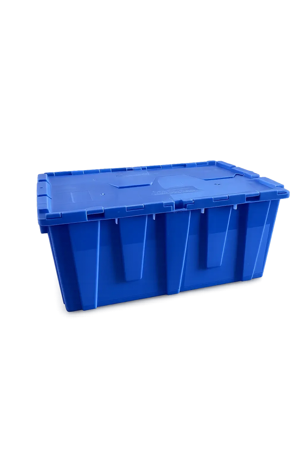 Reusable blue moving tote with attached lid from Totes to Go, Kearney NE