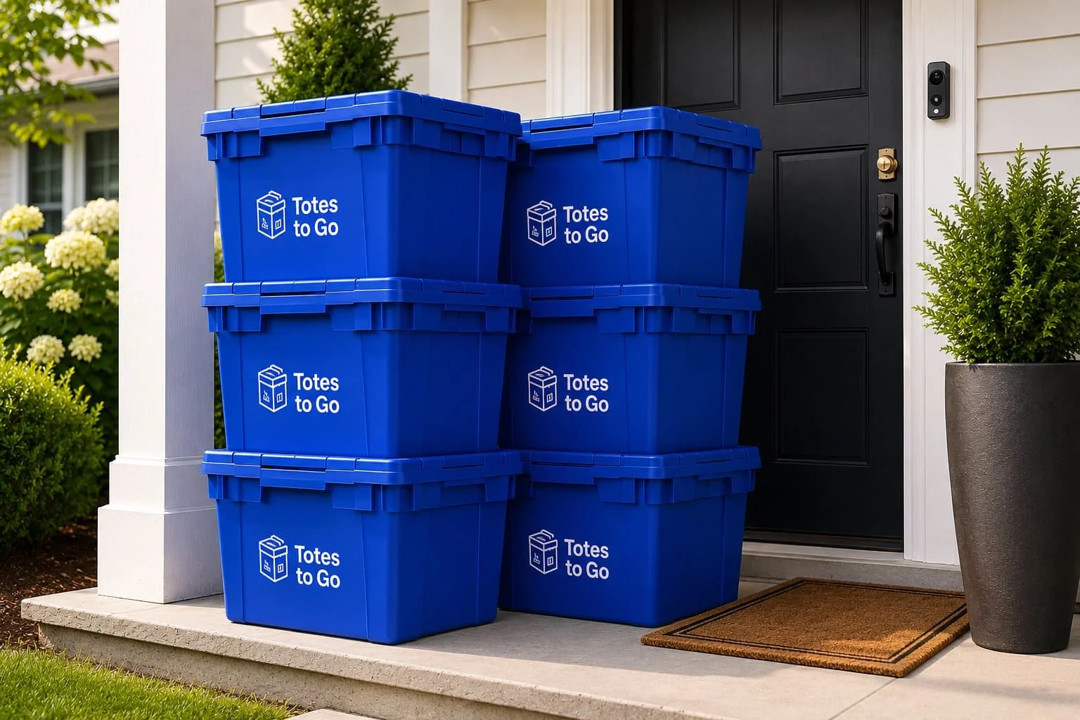 Totes to Go stacked on the doorstep