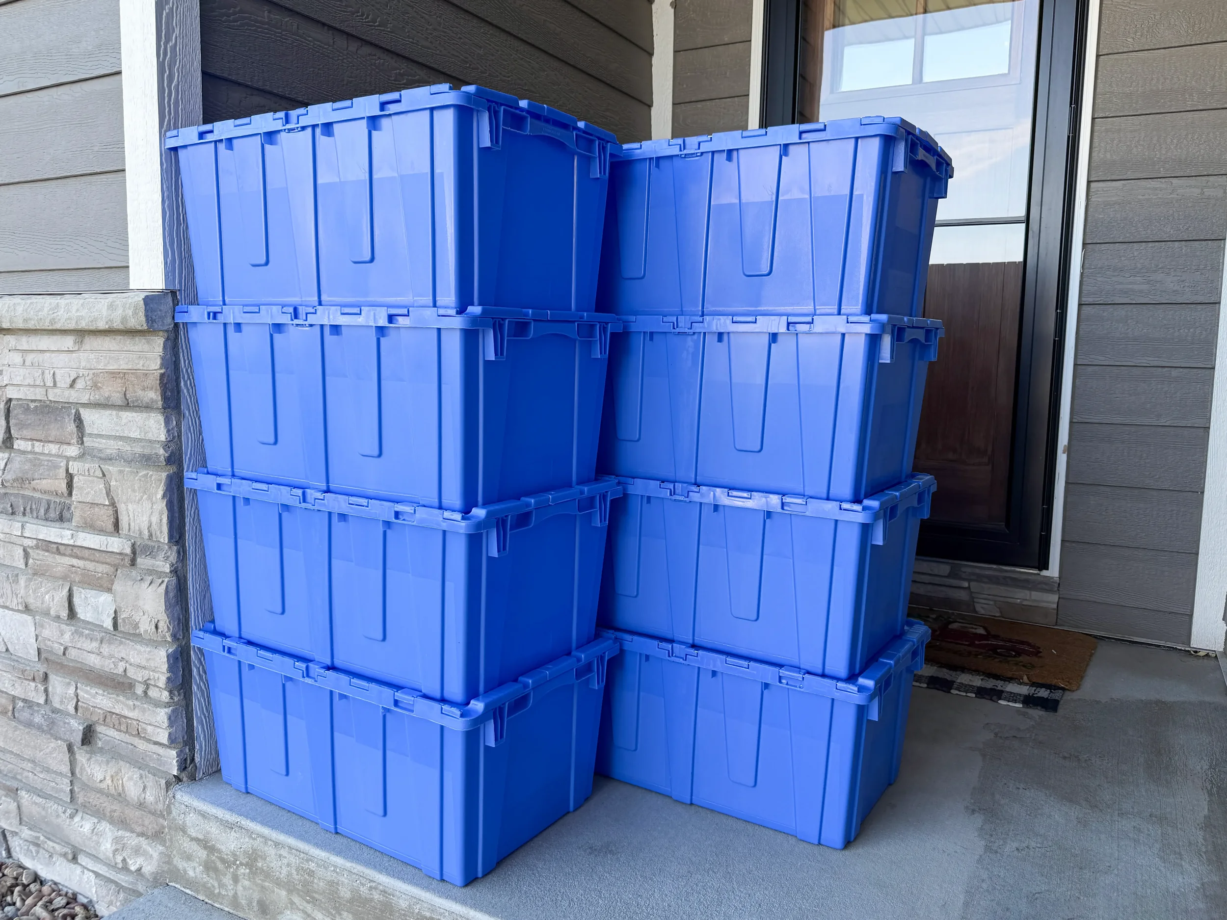 Totes to Go stacked on the doorstep