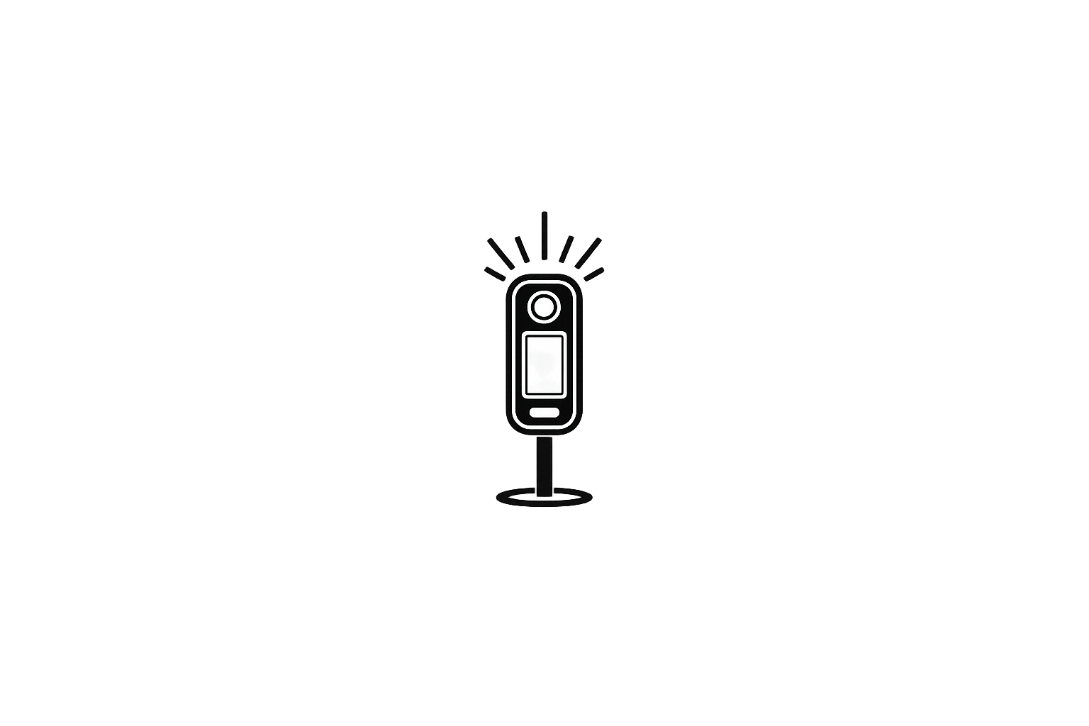 A black and white illustration of a digital thermometer with a lit indicator at the top, resembling a warning light. The thermometer is standing upright with a circular base.