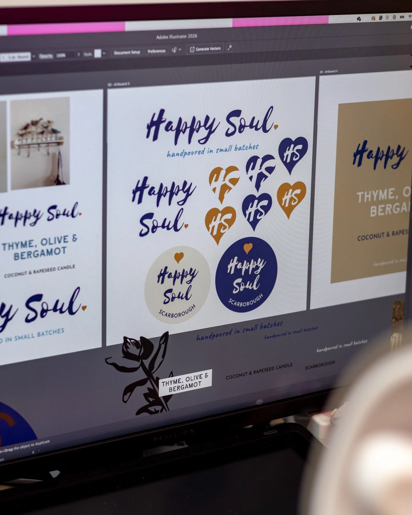 This is what brand development looks like in practice. There was already a great foundation, but they needed more to work with, so I expanded the logo suite with some variations, created a standalone heart mark with the HS monogram, added custom flow