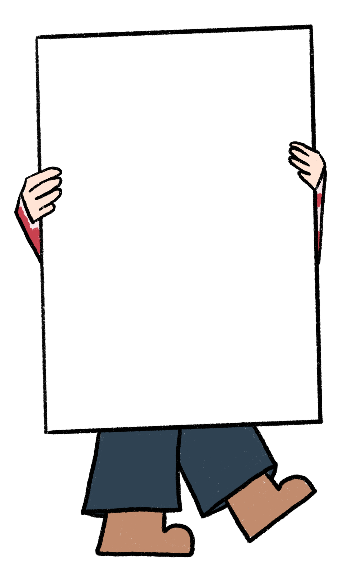 Stylized digital illustration of a person wearing a black hoodie, blue shorts, and sandals, with visible hands and legs, set against a dark background.
