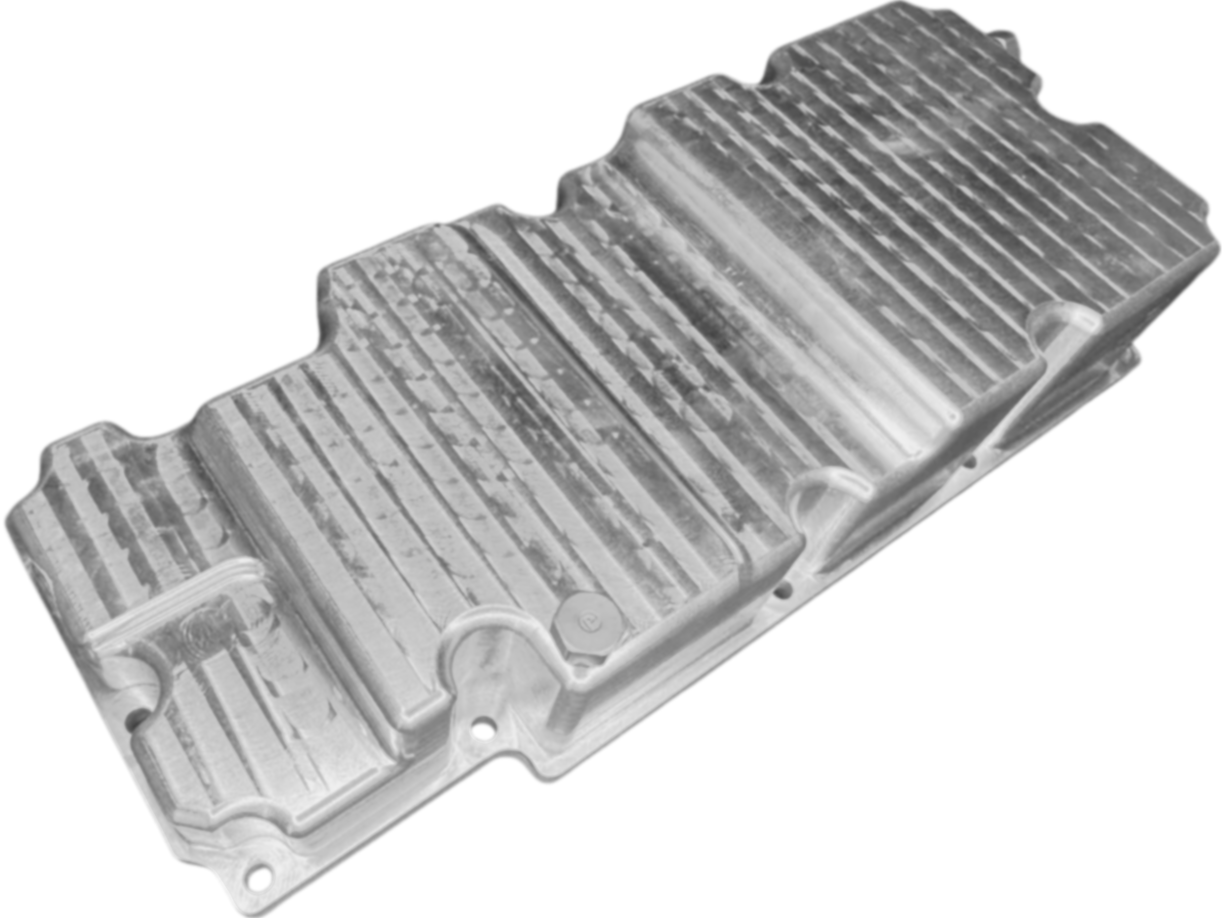 Twin Cam FXR oil pan, in raw machined aluminum finish.