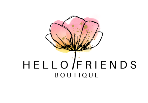 An image of a pretty water color painted flower with the words Hello Friends Boutique